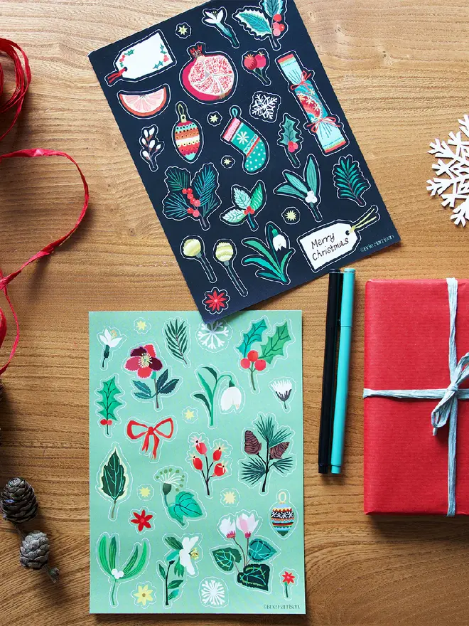 illustrated christmas design sticker pack