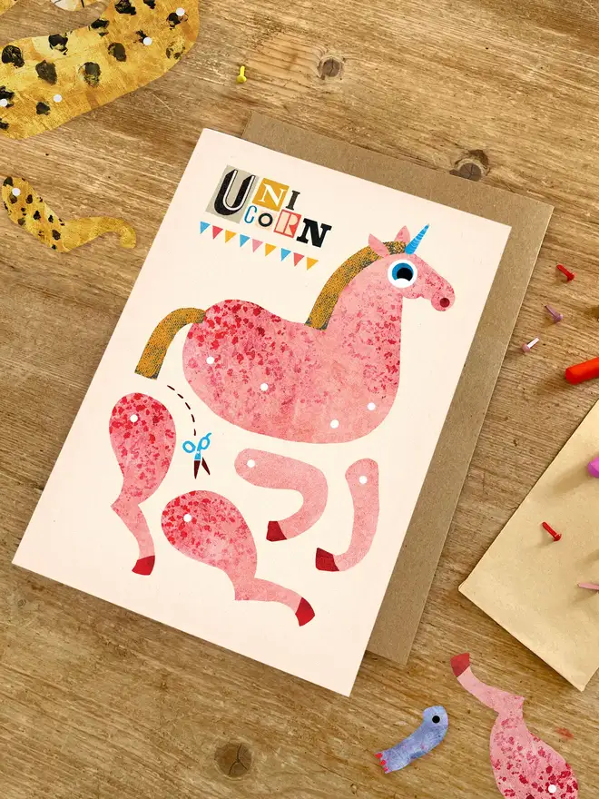 unicorn split pin puppet card