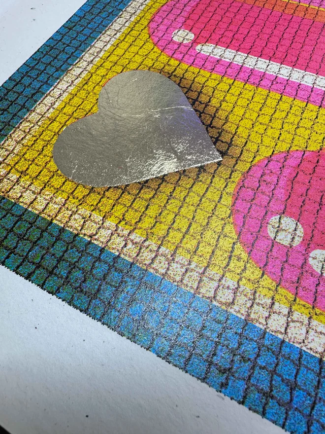 juicy typographical retro screenprint with grapes and tiled mosiac floor