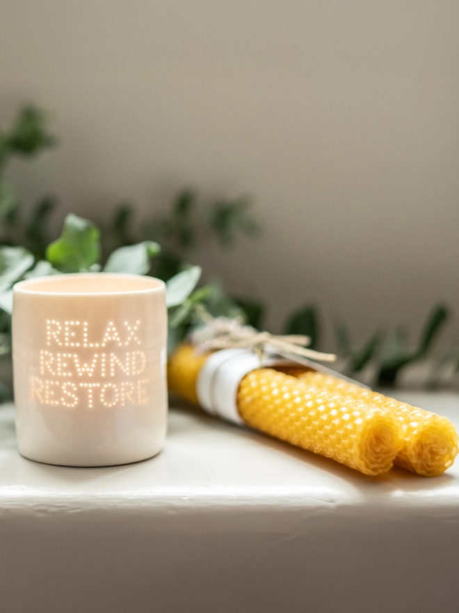 Relax rewind restore tea light holder