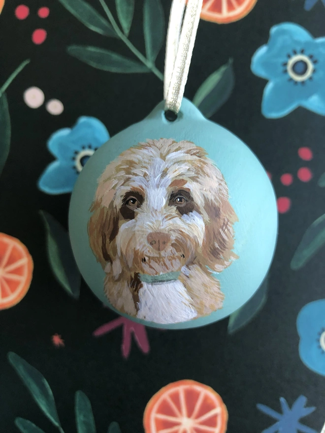 Labradoodle pet portrait bauble