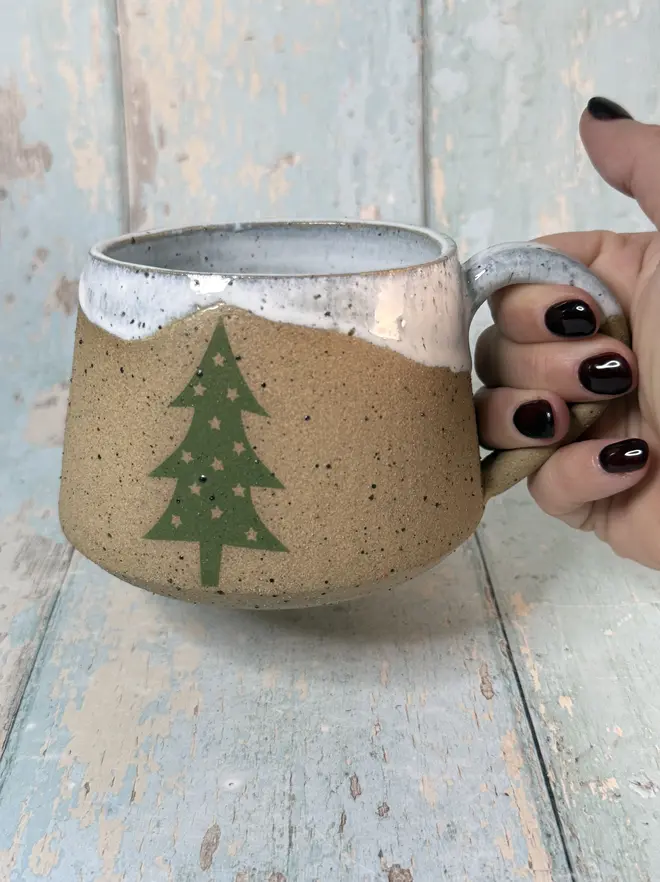 White and Green Christmas Tree Mug