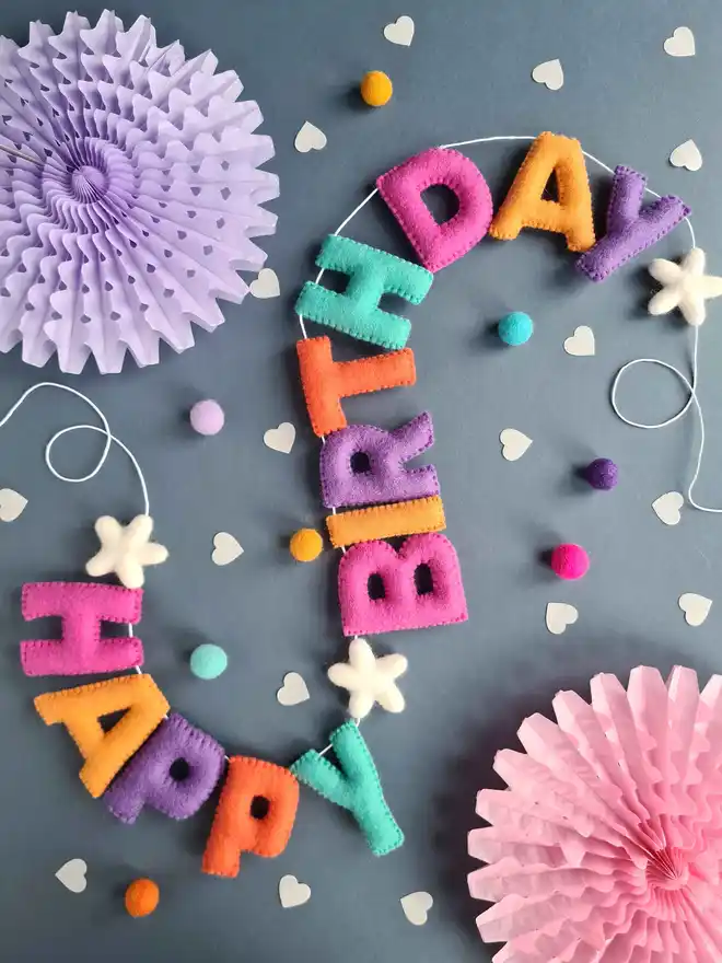Felt Wool Happy Birthday Garland