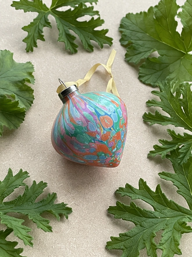 Hand-marbled ceramic tapered bauble