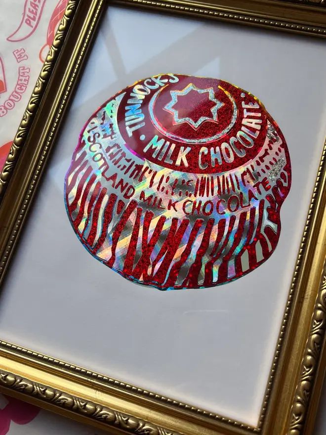 Tunnocks Tea Cake ScreenPrint, a tunnocks tea cake print sitting on a white backdrop. 