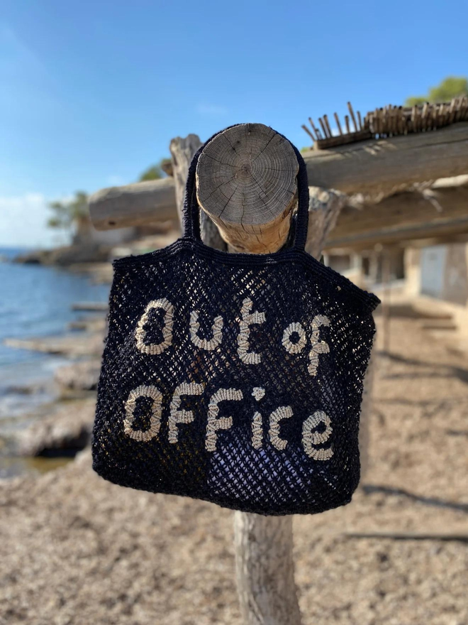 Out of office jute tote bag