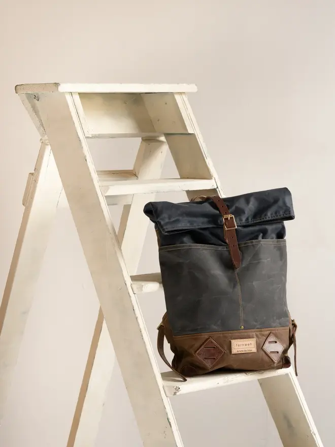 waxed canvas leather rolled backpack