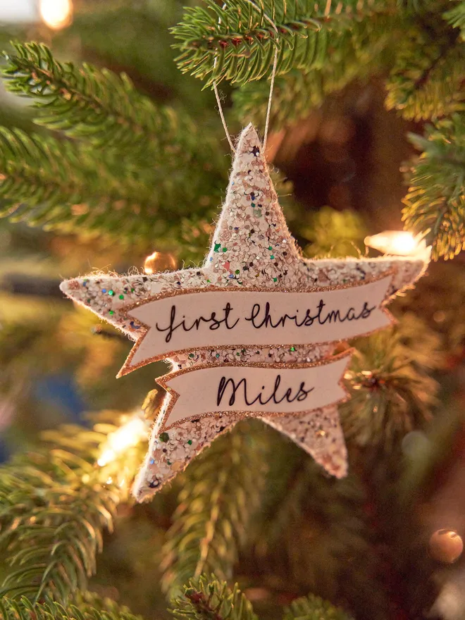 First Christmas glitter star decoration