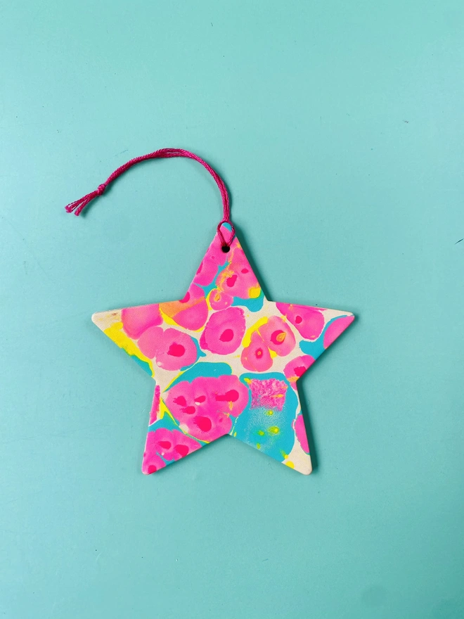 marbled christmas star decoration crafting kit neon colours