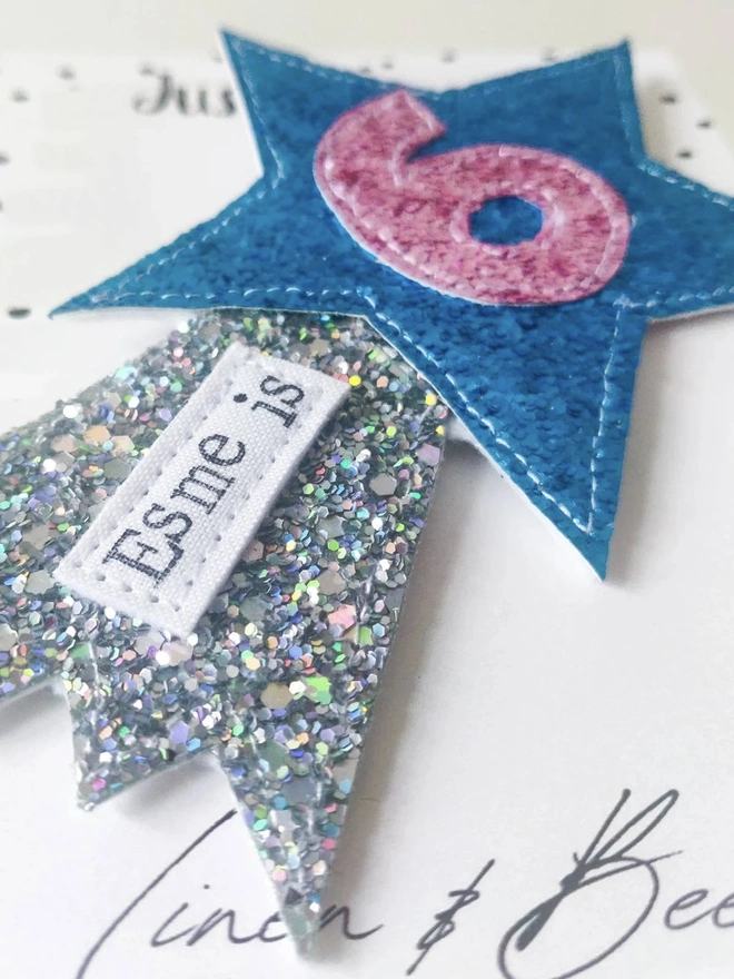 Small Personalised Glitter Shooting Star Birthday Badge