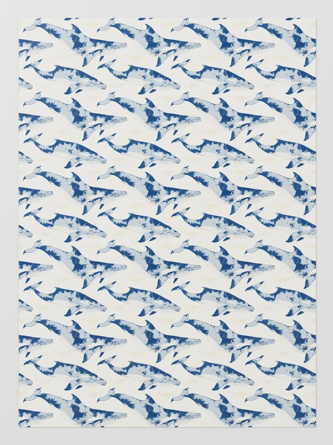 Whale Block Print Wrapping Paper