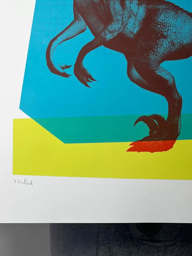 Big Red Raptor - Screen Printed Dinosaur Poster - hand signed