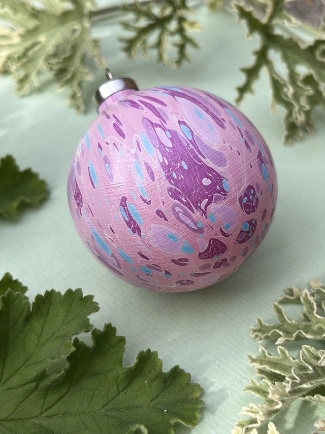 Hand-marbled ceramic bauble