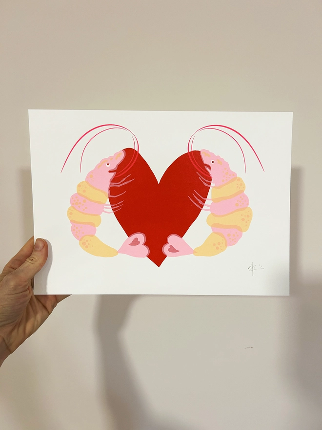 Screen Print by Hannah Carvell, Prawn Love