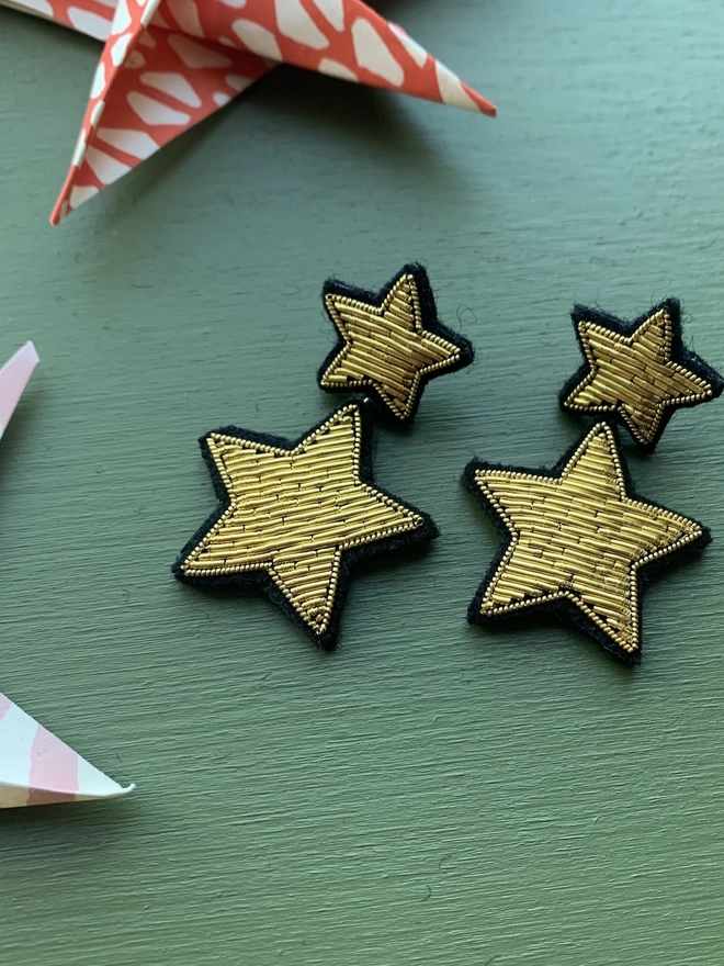 Embroidered Star Earrings - Gold