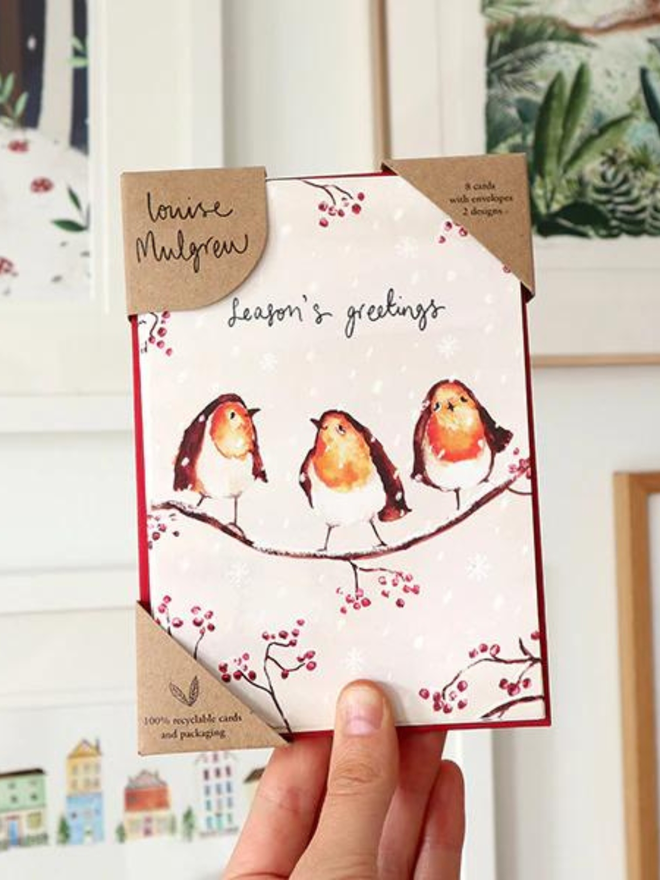 robins and hare illustrated christmas cards pack