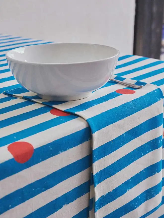 Blue stripe red dot napkin