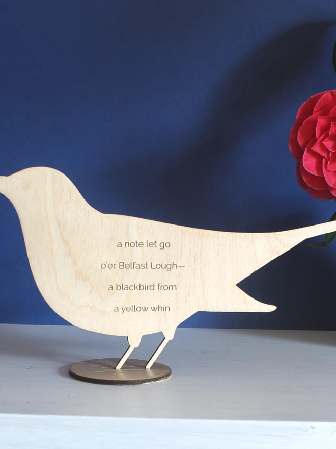 standing hand painted wooden blackbird personalised