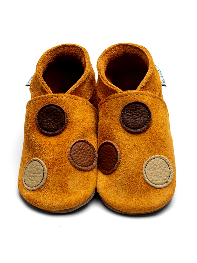 tan spots suede baby shoes