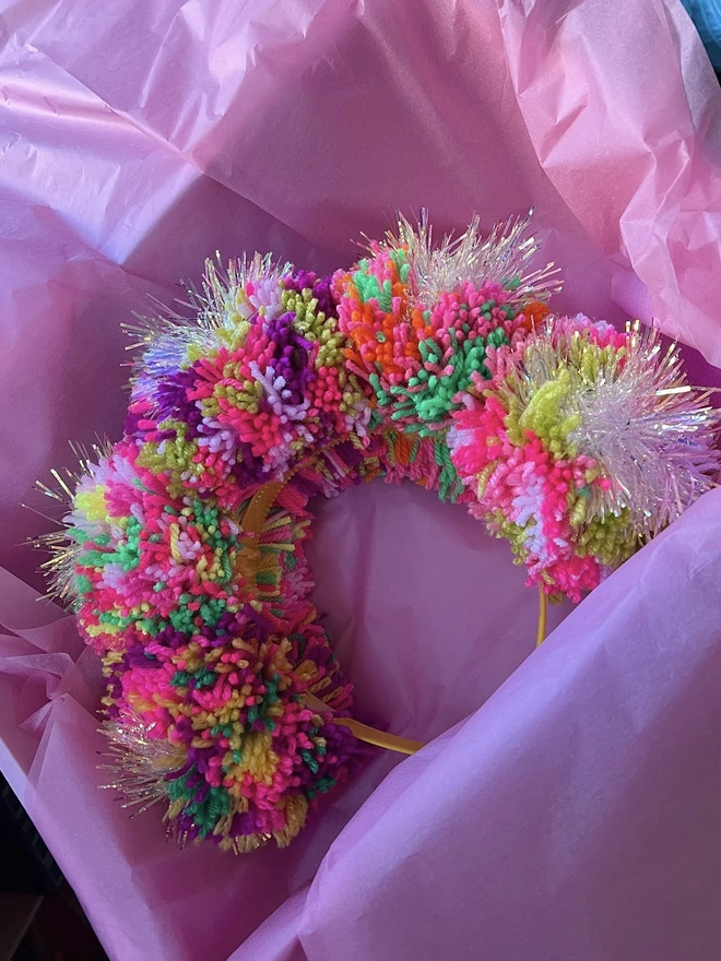 Tinsel Iridescent Pom Pom Headband
