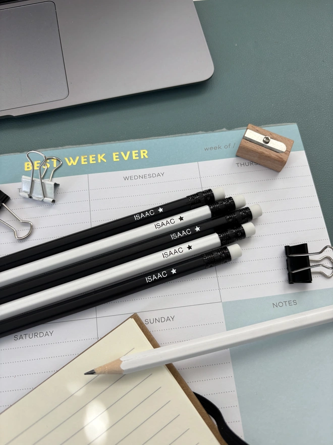 Personalised Monochrome HB Pencil Set: Black & White Foil