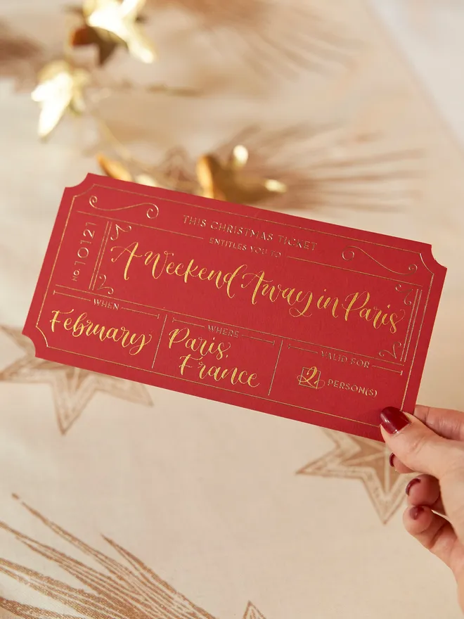 personalised golden voucher for christmas experience gift ticket