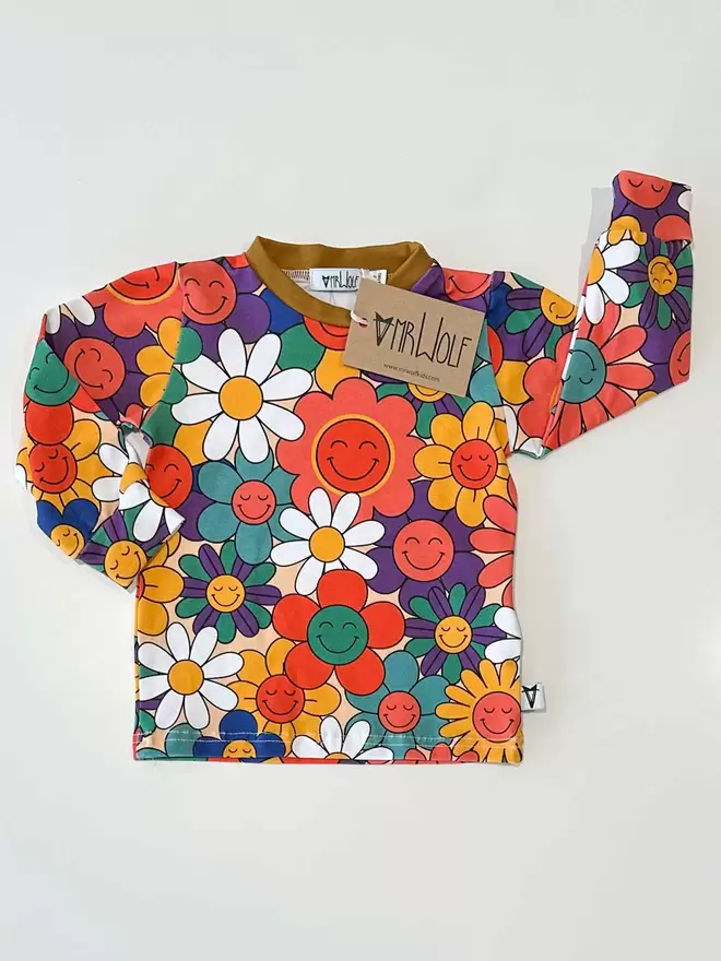 Flower party printed long sleeve T-shirt for babies and toddlers