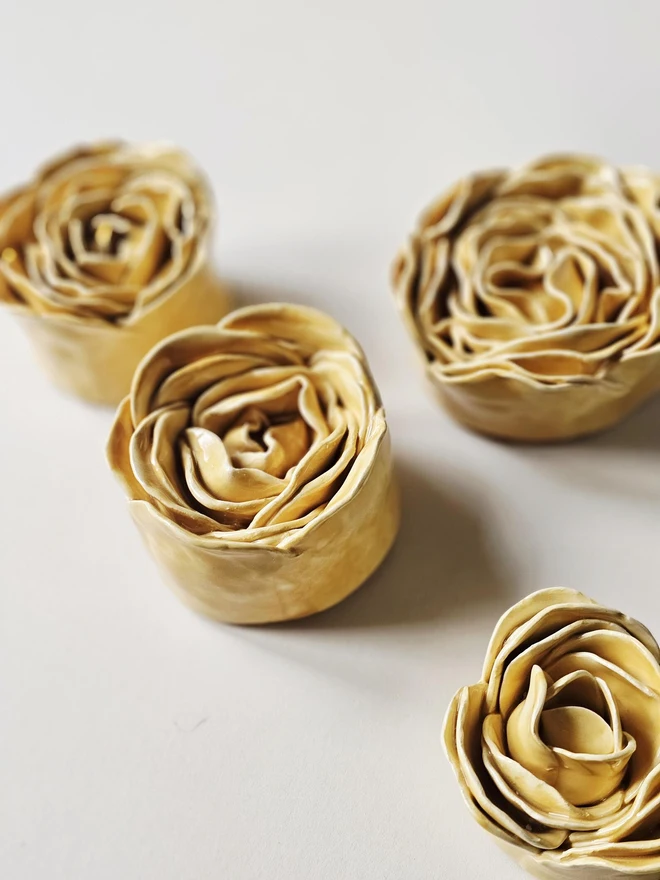 handmade yellow ceramic flower wall hanging decor sculpture art pottery glazed gift for her forever everlasting rose