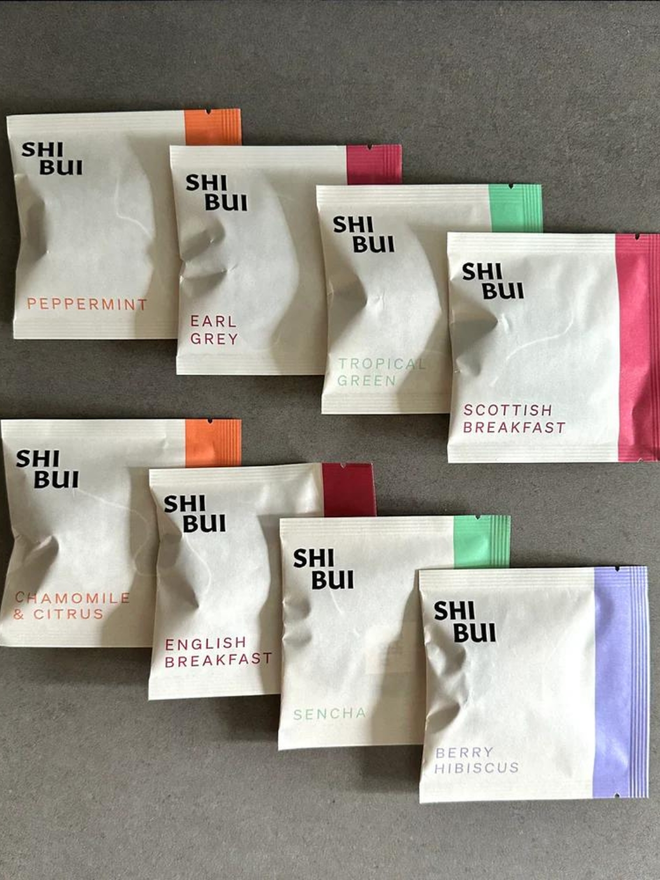 individual wrapped tea bag samples