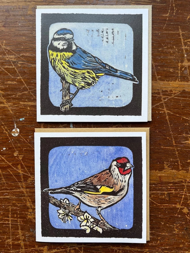 blue tit and goldfinch art cards