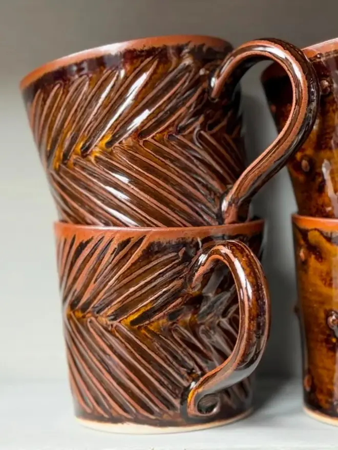 Wheel Thrown Stoneware Chevron Mug 