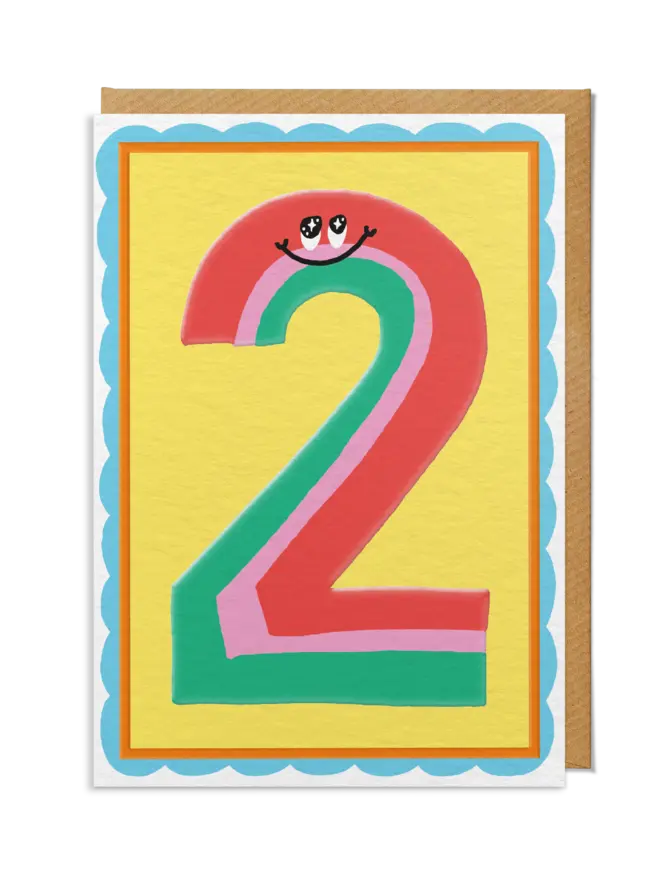 Second Birthday Card - Number Character Rainbow