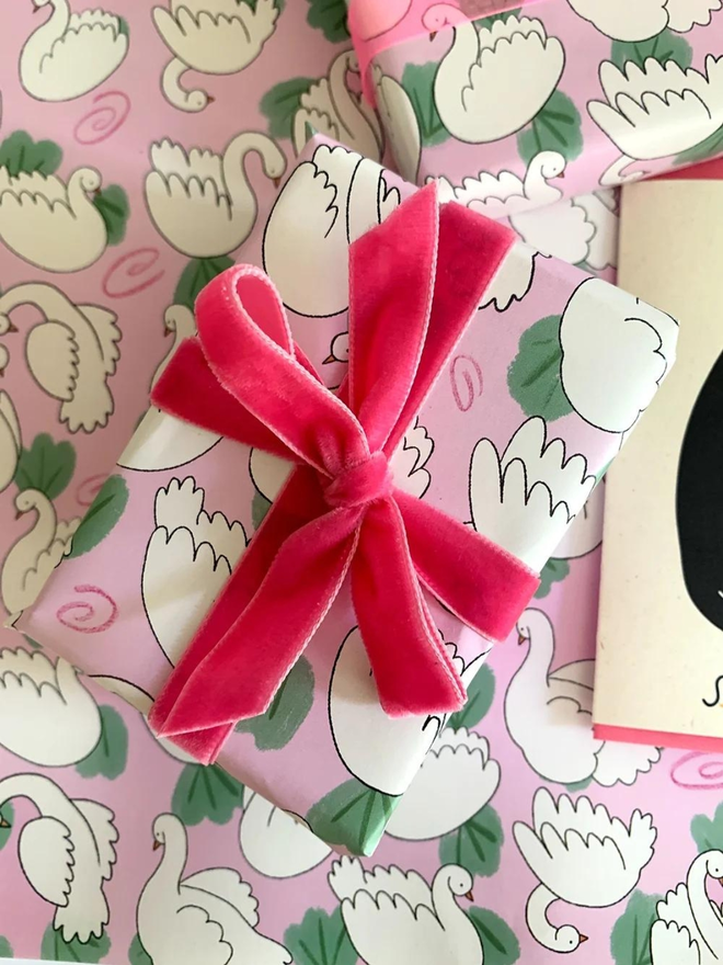 pink swan lily pad wrapping paper