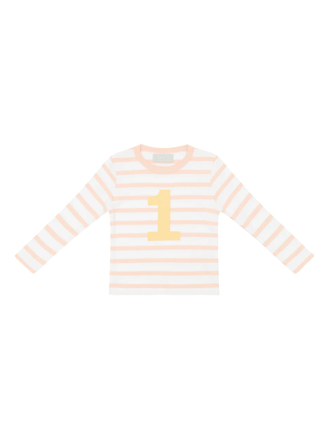Powder Pink & White Breton Striped Number 1 T Shirt