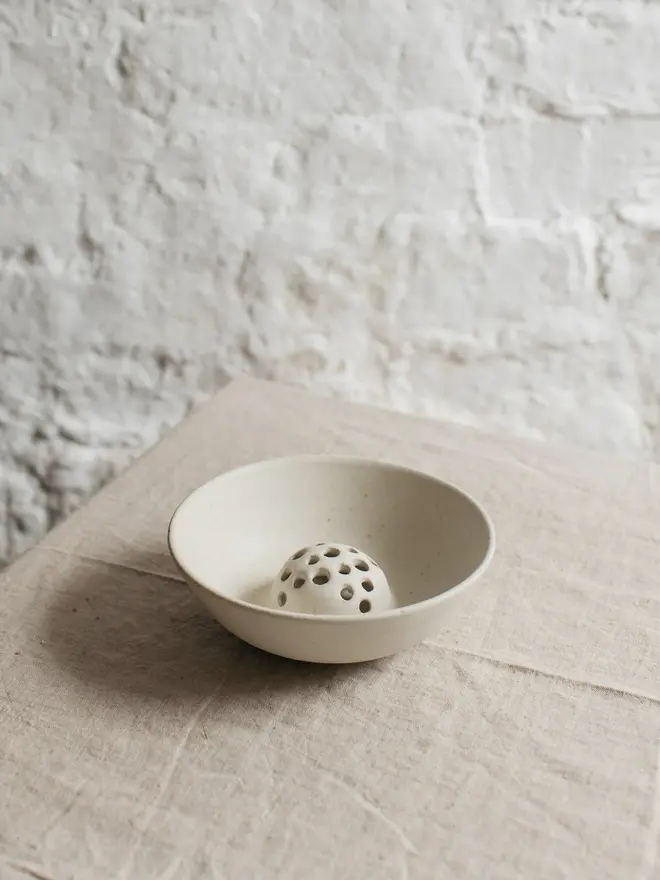 white stoneware flower bowl