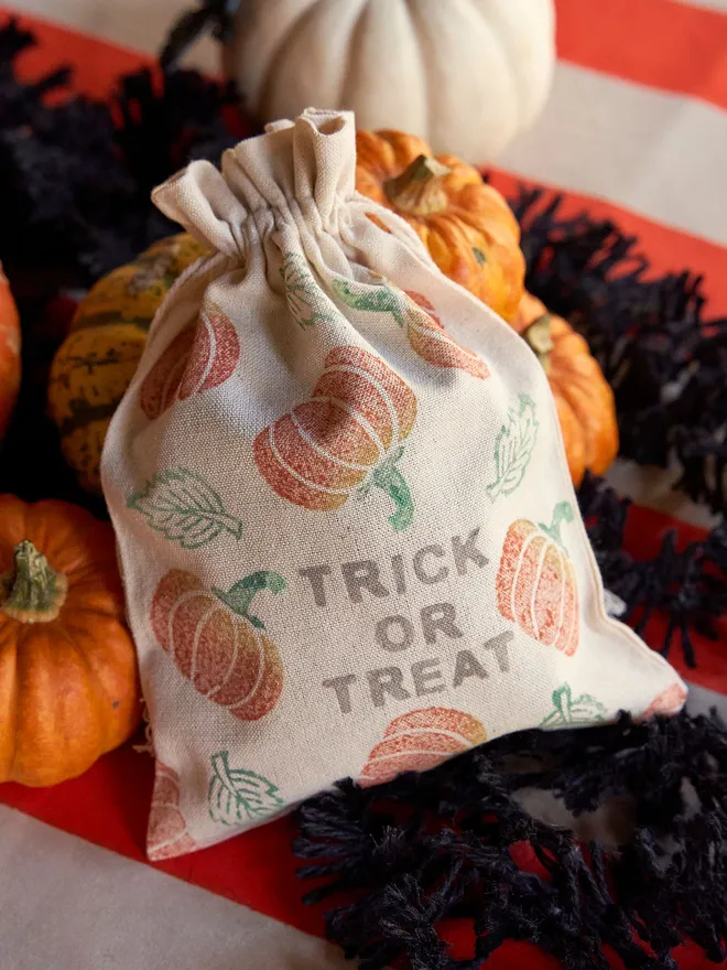 Trick or treat pumpkin stamped treat bag
