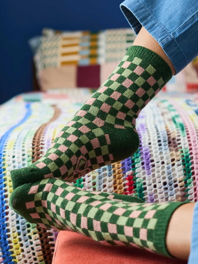 Colourful Wool Ankle Socks, Modelled In A Colourful Room