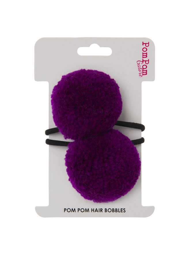 pom pom hair bobble elastic set of 2 4cm purple 