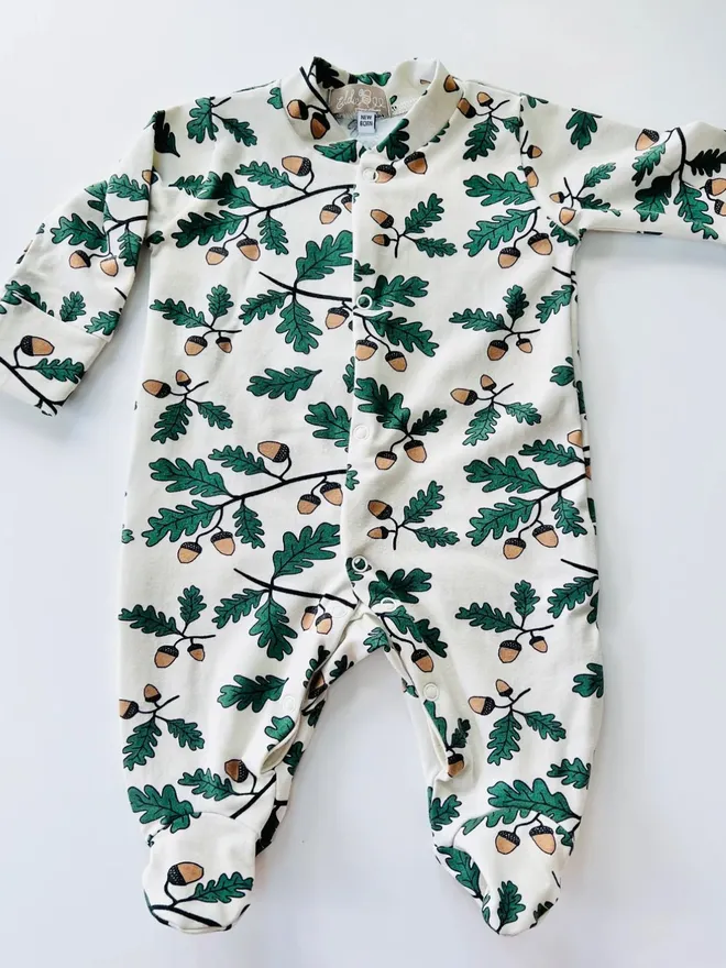 Cream 'Little Acorn' Organic Cotton Baby Sleep Suit