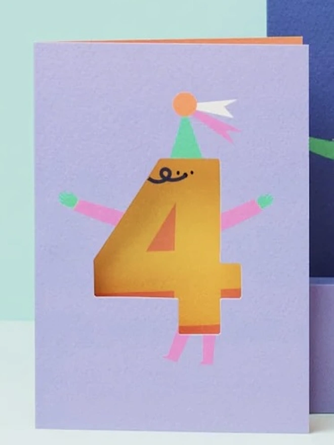 4th Birthday Card, against a blue background surrounded by more birthday cards. 