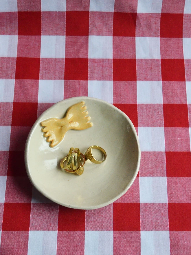 Alice Makes Pottery handmade farfalle pasta trinket dish jewellery