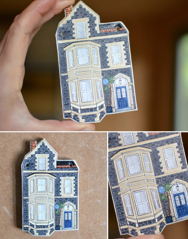 3 ceramic ornament in personalised design of a house