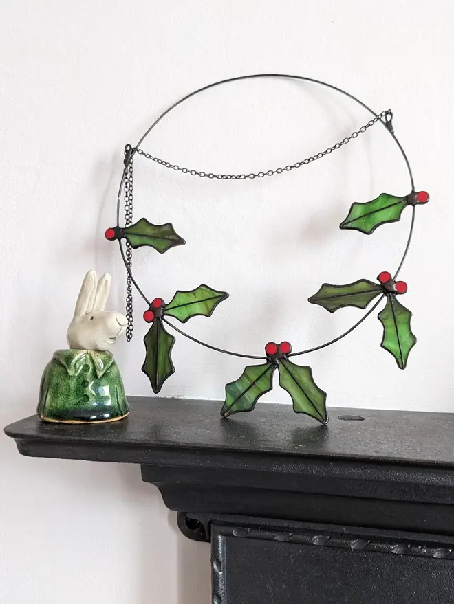 Stained Glass Holly Wreath