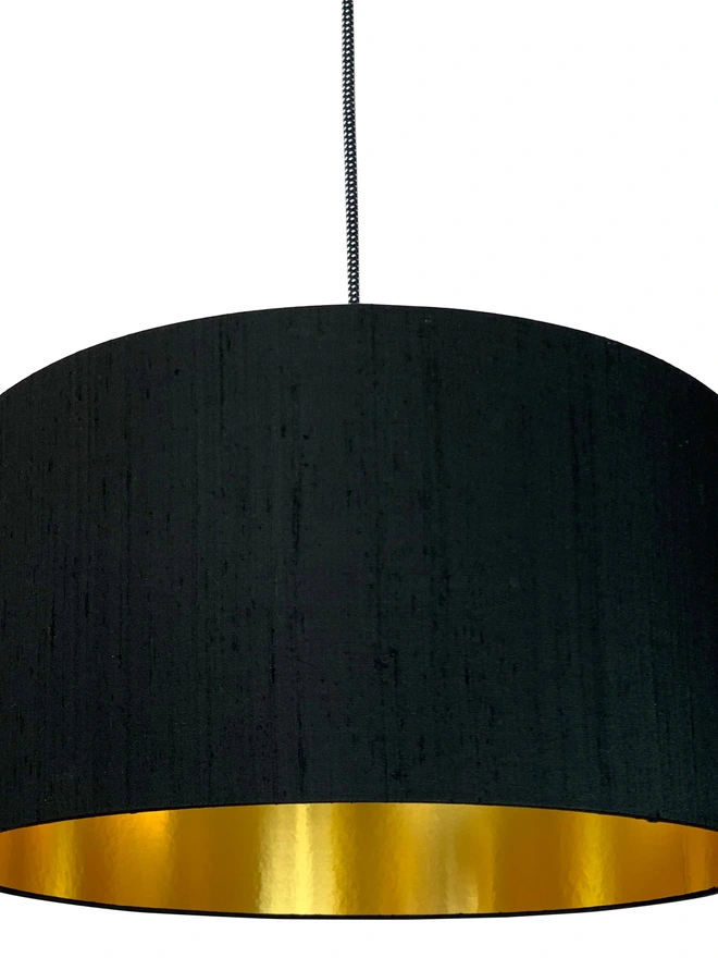 Carbon Black Silk Handmade Lampshade With Gold Foil Lining, 
