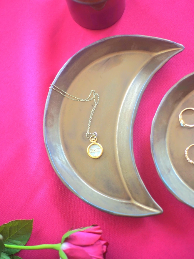 ceramic moon dish, gold moon dish, moon trinket dish, christmas dish