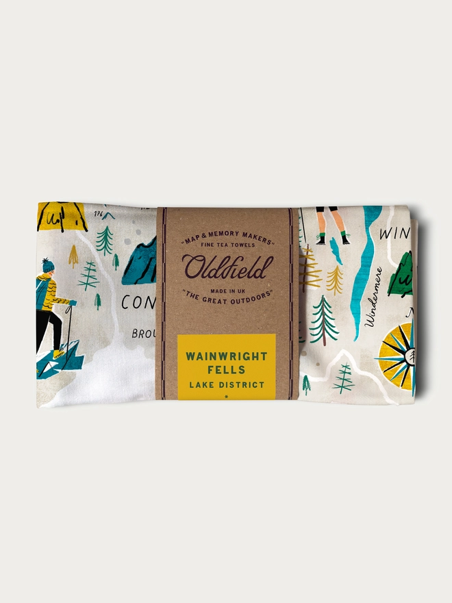 wainwright fells tea towel folded and packaged