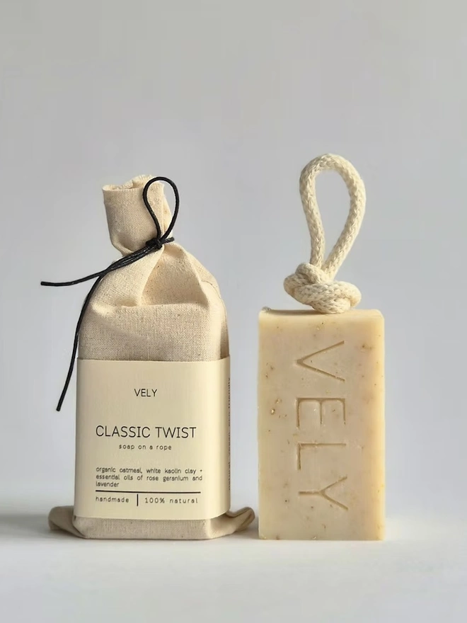 Natural Handmade Soap On A Rope "Classic Twist" With Oatmeal