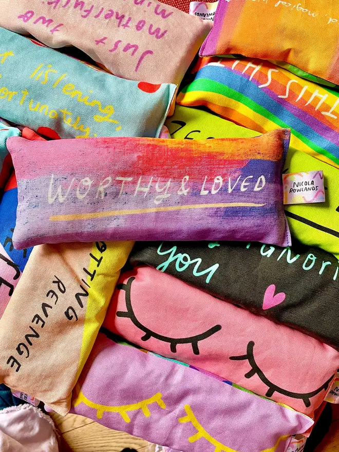 Nicola's iconic lavender eye pillows are colourful and filled with joy! ( and lavender)