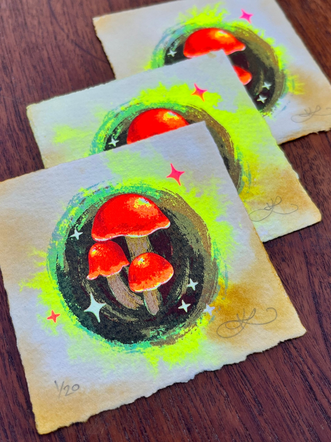 'Hortiboletus Rubellus' Miniature Screenprint & Watercolour