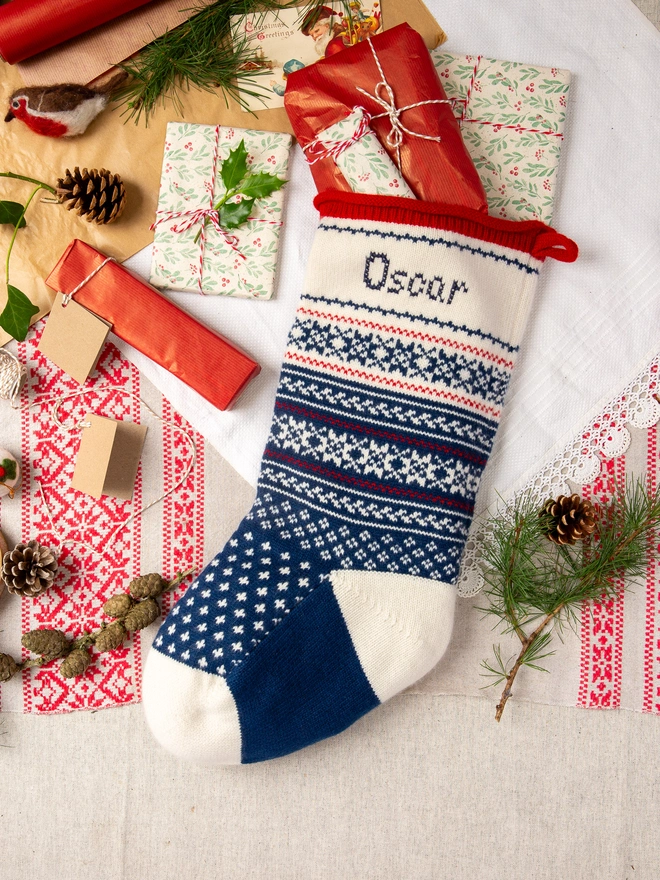 Holly Oslo Stocking Blue with White Heel